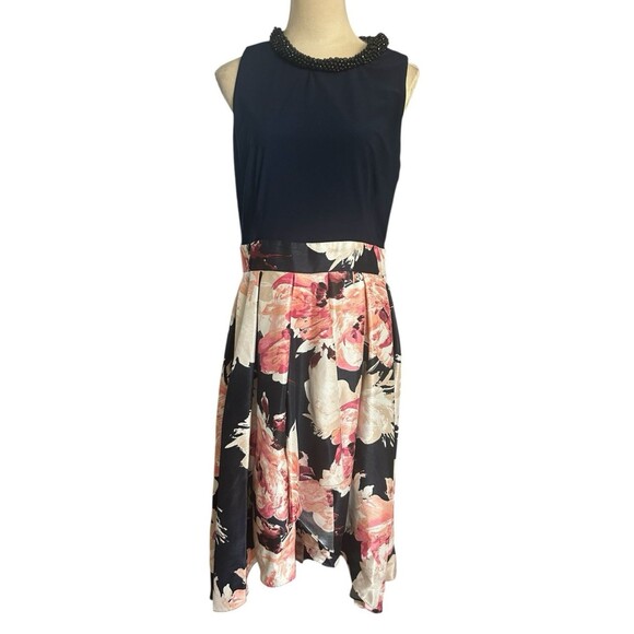 SLYN Women's 14 Beaded Bow Collar Hi Lo Sleeveless Pink  Blue Formal Dress - Picture 4 of 15